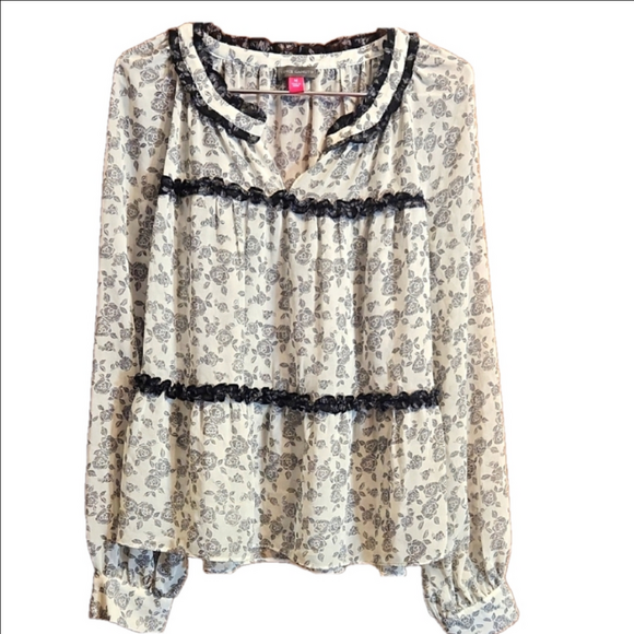 Vince Camuto Tops - Floral Print Women's Top - Black and Cream